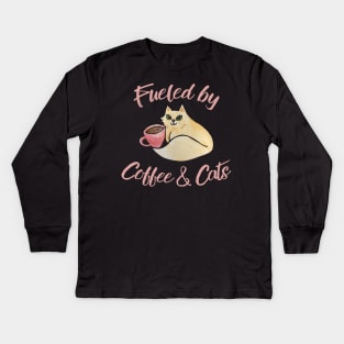 Fueled by Coffee and Cats Kids Long Sleeve T-Shirt